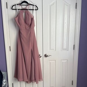 Azazie Dusty Rose Backless Halter Dress